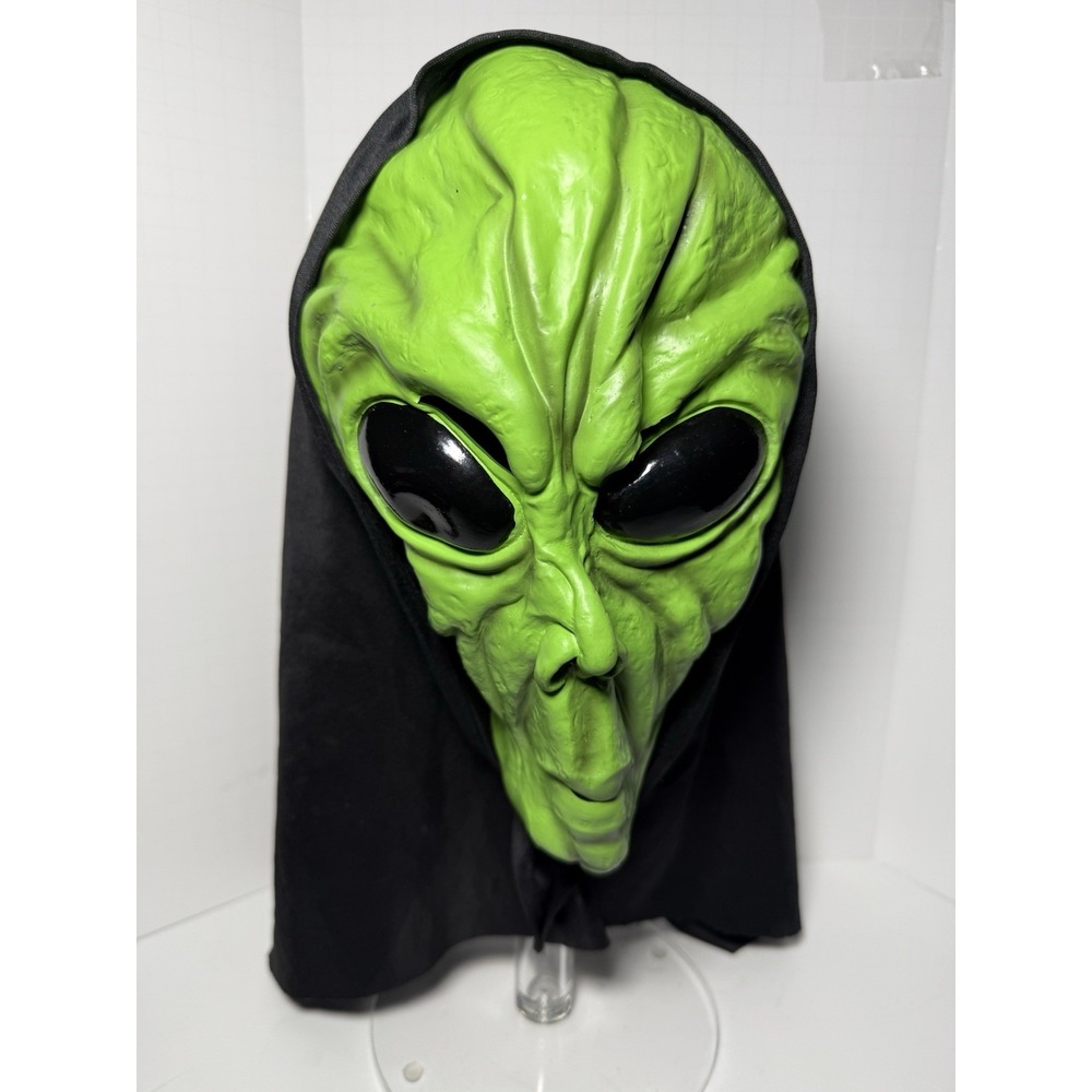 Vintage Green Alien Mask Hood Latex Costume Halloween Full Hood 90s Party UFO